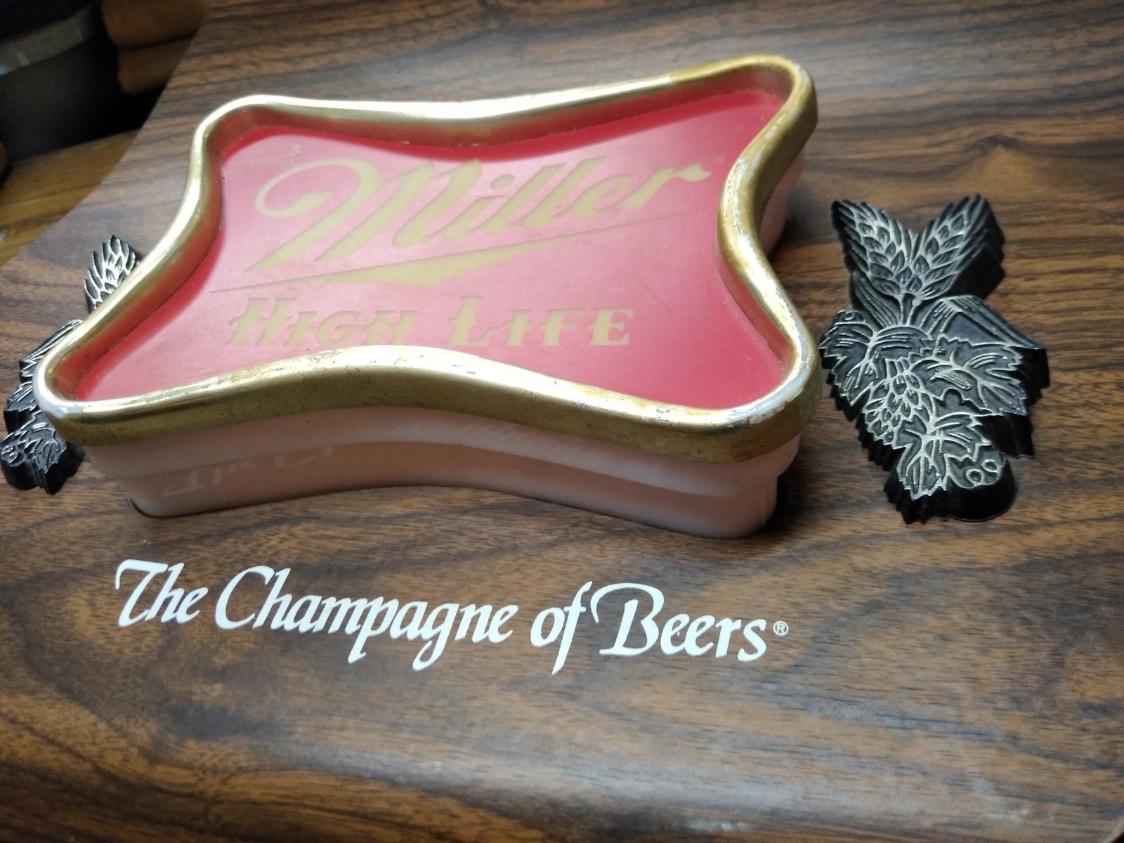 Vtg Miller High Life Champaign Of Bottled Beers Lighted Wood Grain Sign 25"x12"