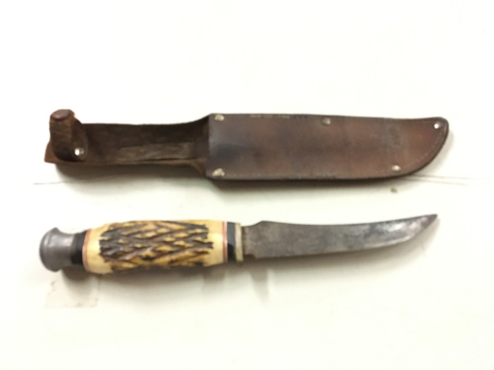 fixed blade bowie stag bone handle hunting survival knife made in Soling Japan