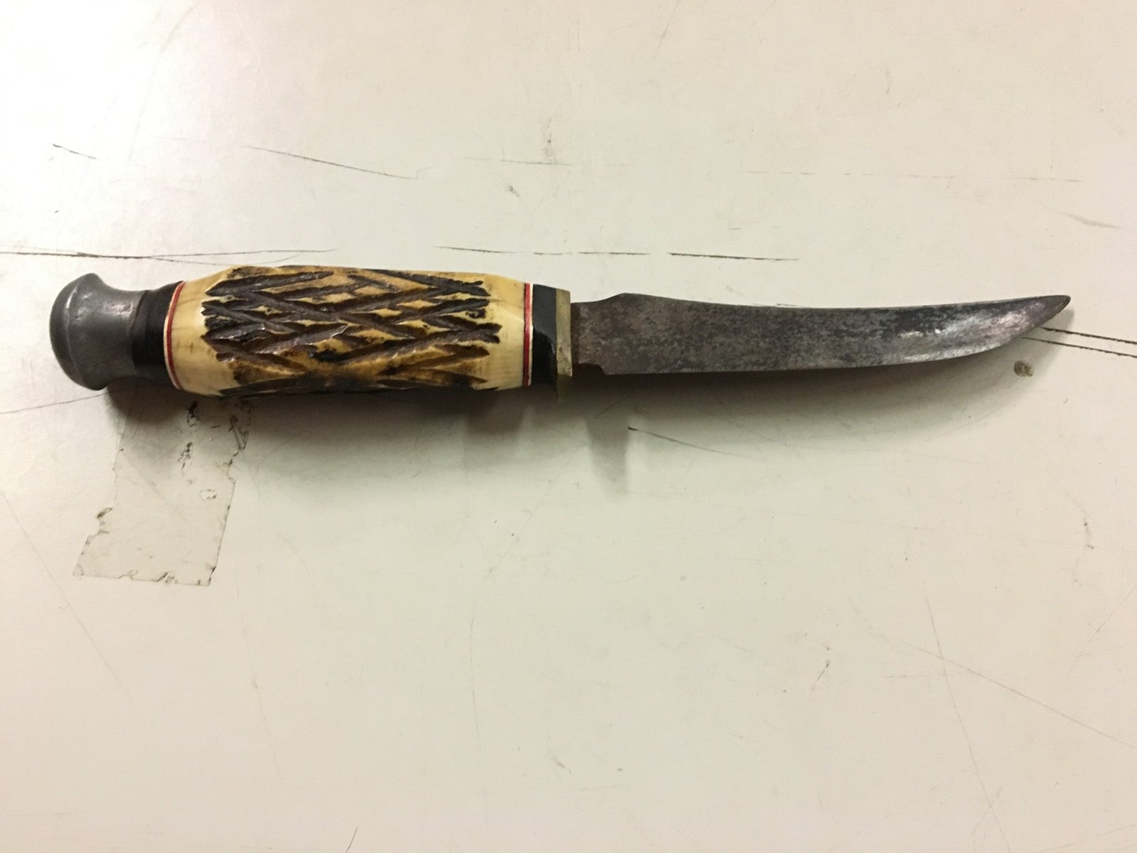 fixed blade bowie stag bone handle hunting survival knife made in Soling Japan