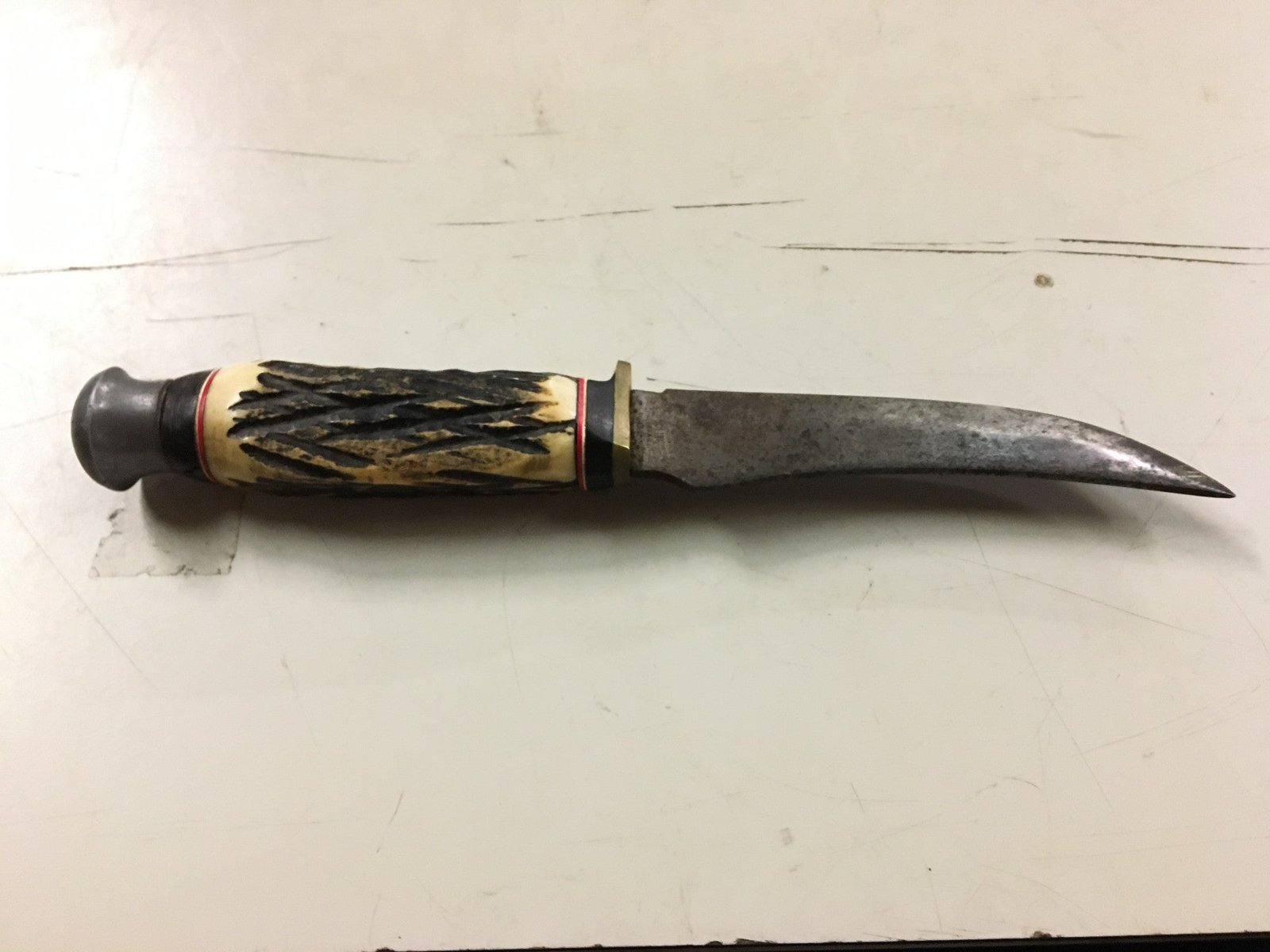 fixed blade bowie stag bone handle hunting survival knife made in Soling Japan