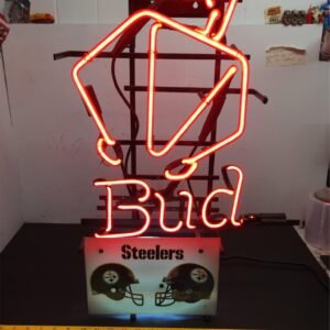 img2112_a6275552-dac2-415c-b0b6-ac3220313c0f.jpg Steelers Budweiser Neon Light Football Sign Advertising Collectible Pittsburgh