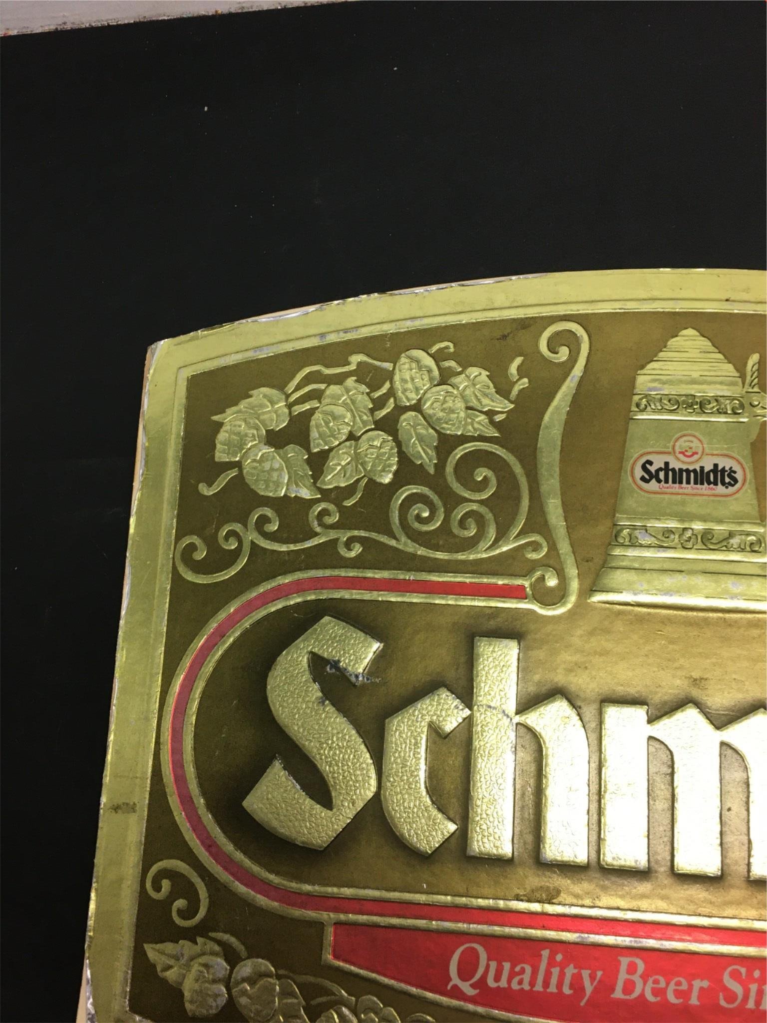 img2180_95dcfe6c-811d-4925-834a-f3ce5bb3f946.jpg Vintage Schmidt's Quality Beer Since 1860 sign Gold leaf and beer stein featured