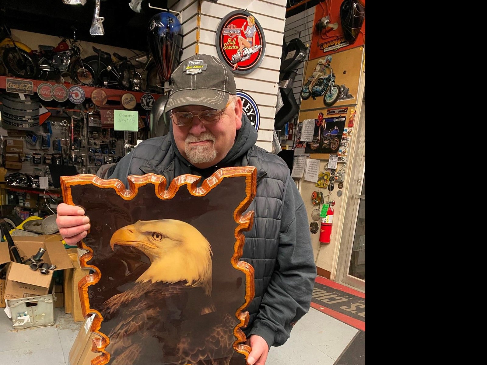 1 of 7 Bald Eagle Picture Wood Back 22x17 Harley Wildlife    was on the wall of