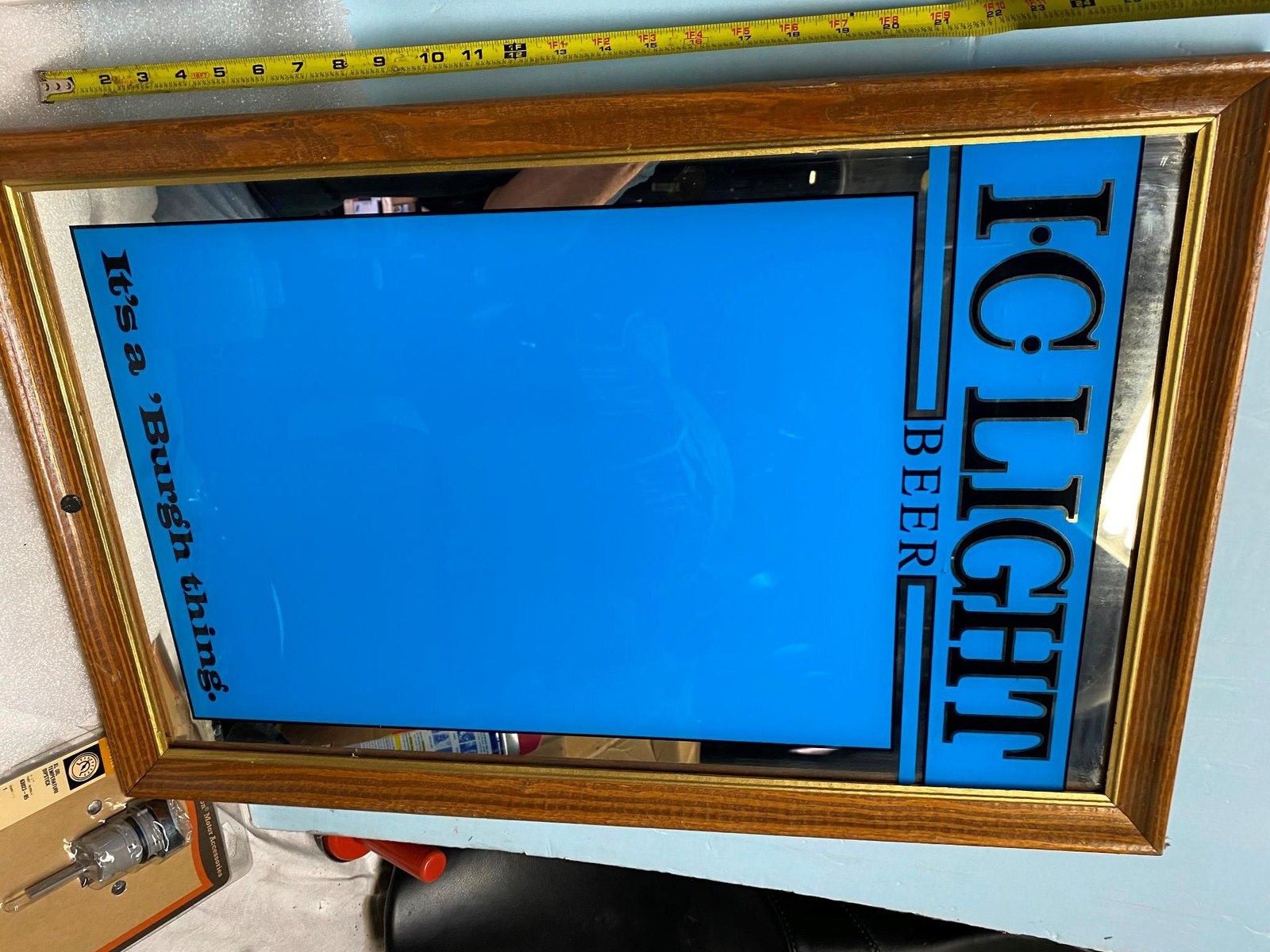 img2570.jpg Beer Mirror IC Iron City Light Menu Board Breweriana 28x18 Man Cave Adverisement