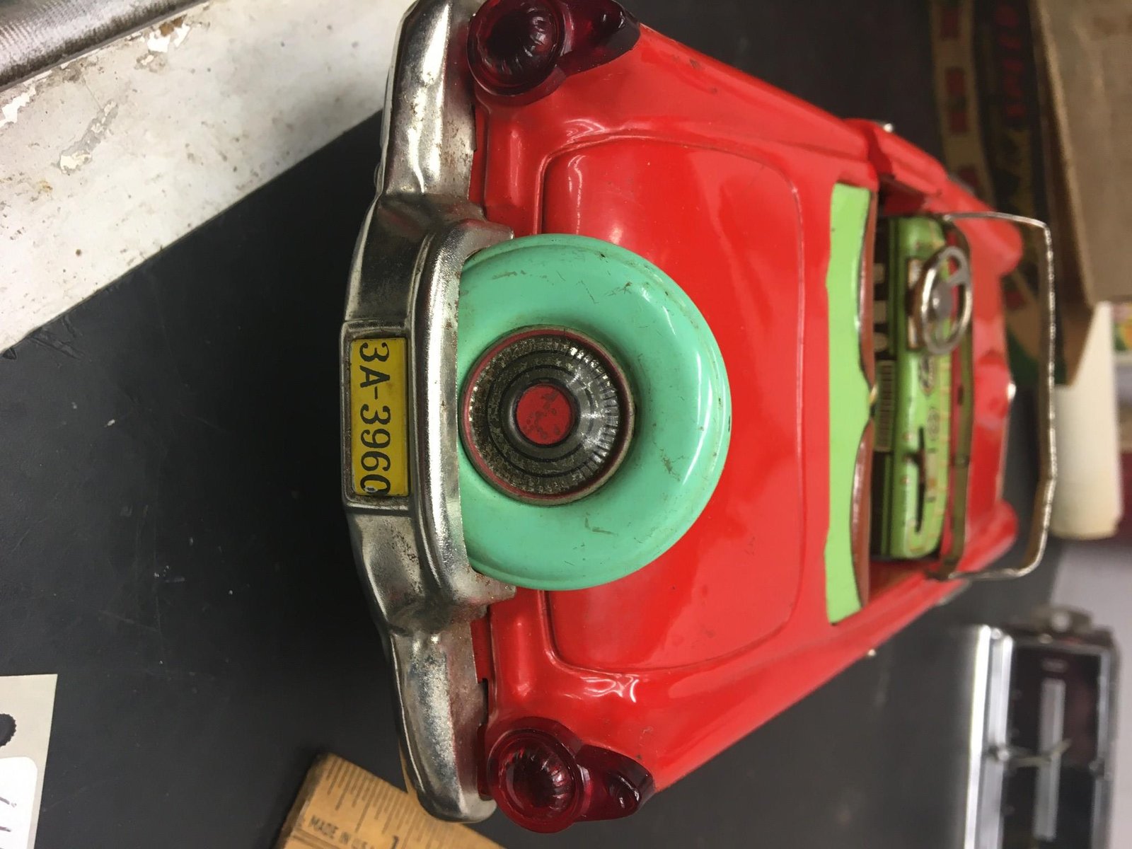 img2661_ccd1cb12-90b2-479f-8e79-ca2506a654b2.jpg MINT 1960's Vintage Ford Thunderbird Red Tin Toy Car TN Battery Operated w Box!