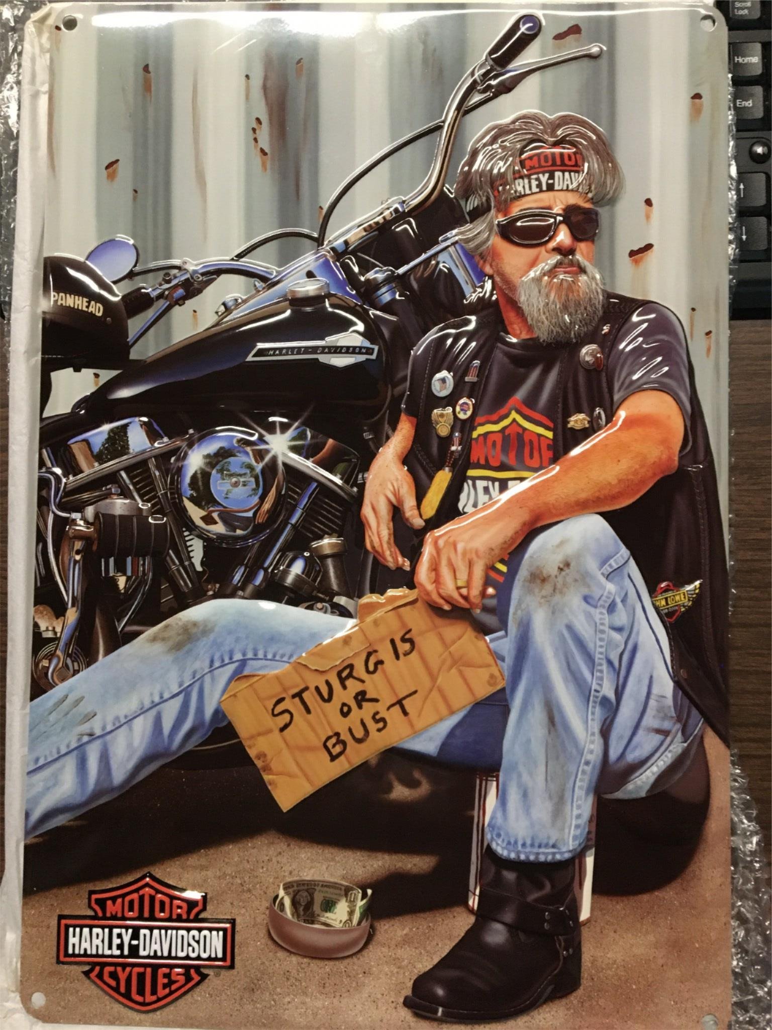 img29191.jpg HARLEY DAVIDSON ANDE ROONEY METAL SIGN PANHANDLER MANCAVE/GARAGE 11 1/2 X 17