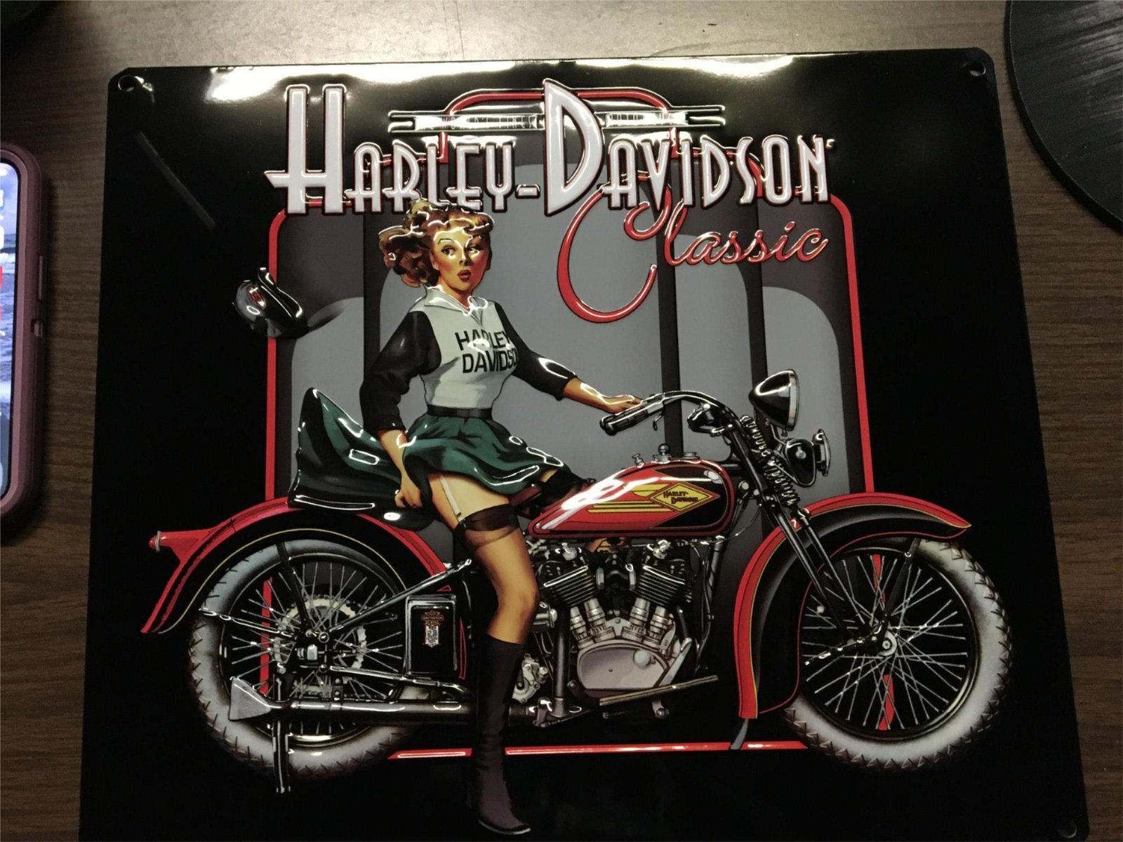 img30161.jpg HARLEY DAVIDSON ANDE ROONEY METAL SIGN - MAN CAVE/GARAGE - CLASSIC PIN UP BABE