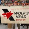SOLD SOLD Vtg 1976 Wolfs Head Oil tin Sign 60x35 Gas Service Station Can Advert Collector!