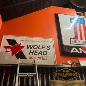 img3084_4e52b4fe-c839-4534-bad8-6b0ef5f93598.jpg SOLD SOLD Vtg 1976 Wolfs Head Oil tin Sign 60x35 Gas Service Station Can Advert Collector!