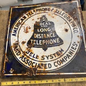 Antique Vtg Sign Porcelain American Telephone Telegraph Co Flange Double Sided