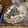 Antique Vtg Sign Porcelain American Telephone Telegraph Co Flange Double Sided