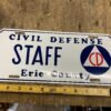 img3243_7b707bbb-7f50-4db2-afa6-03ce9581c6a7.jpg Vtg NOS Porcelain Plate Auto Truck Erie county License 1950's Civil Defense Sign