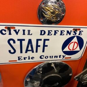 img3248.jpg Vtg NOS Porcelain Plate Auto Truck Erie county License 1950's Civil Defense Sign