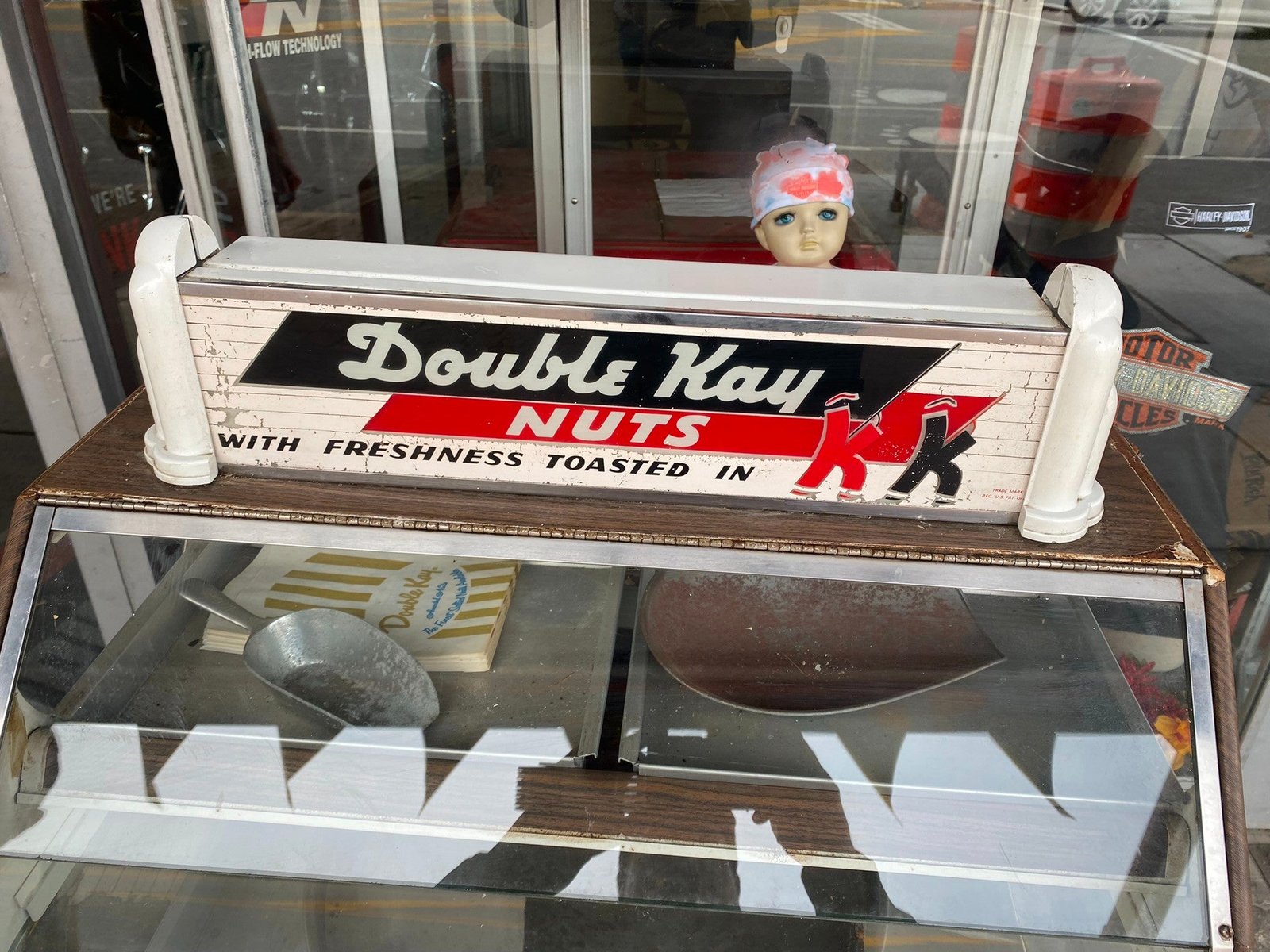 1950's Double KK Nut Display Peanut Vending Machine Store Display Sign Vtg Antiq