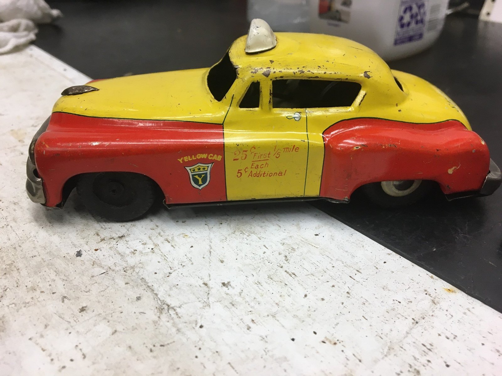 Vintage AHI Tin Toy Yellow cab Taxi Safety First Japanese 50s friction Rare tin