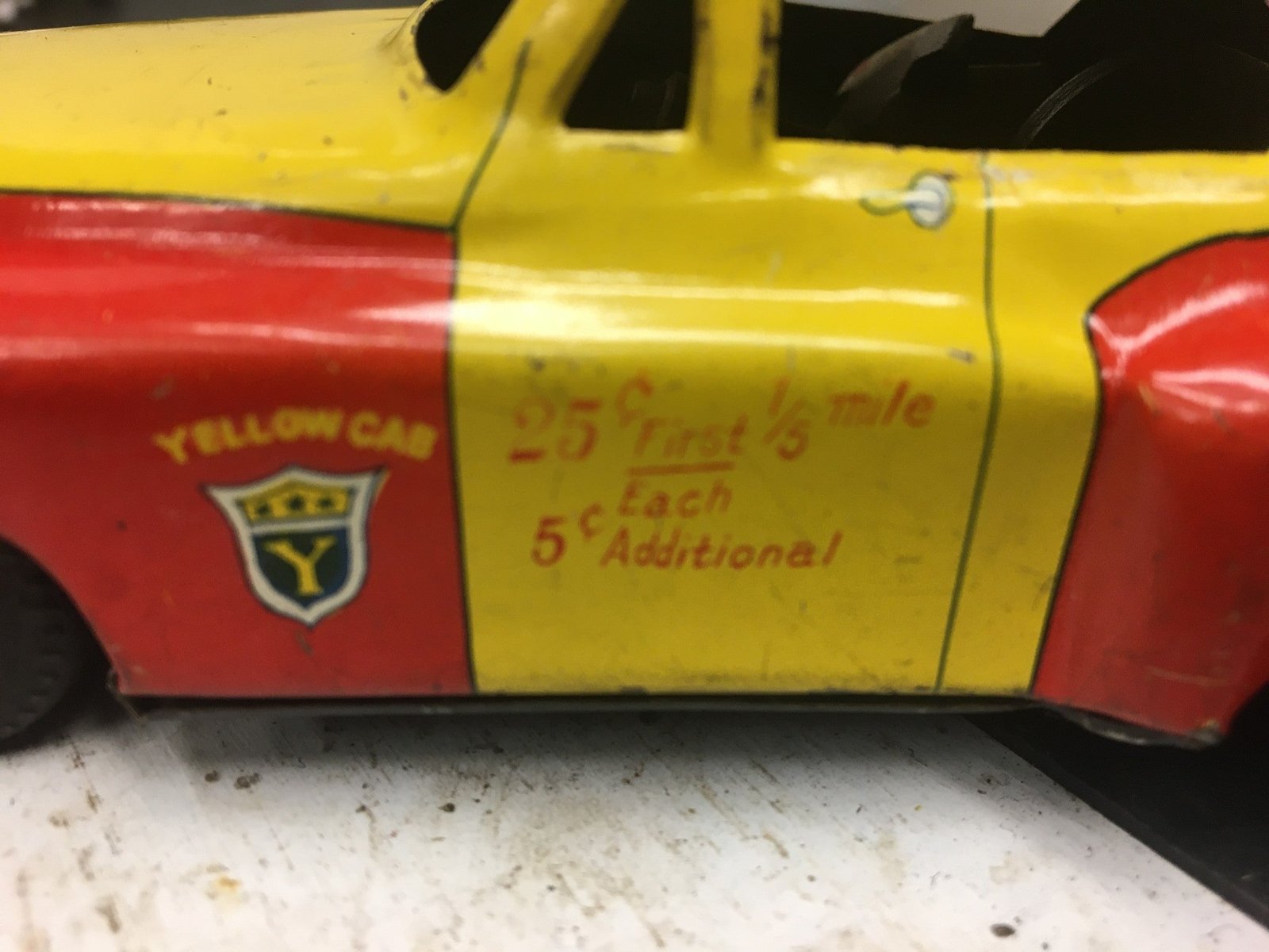 Vintage AHI Tin Toy Yellow cab Taxi Safety First Japanese 50s friction Rare tin
