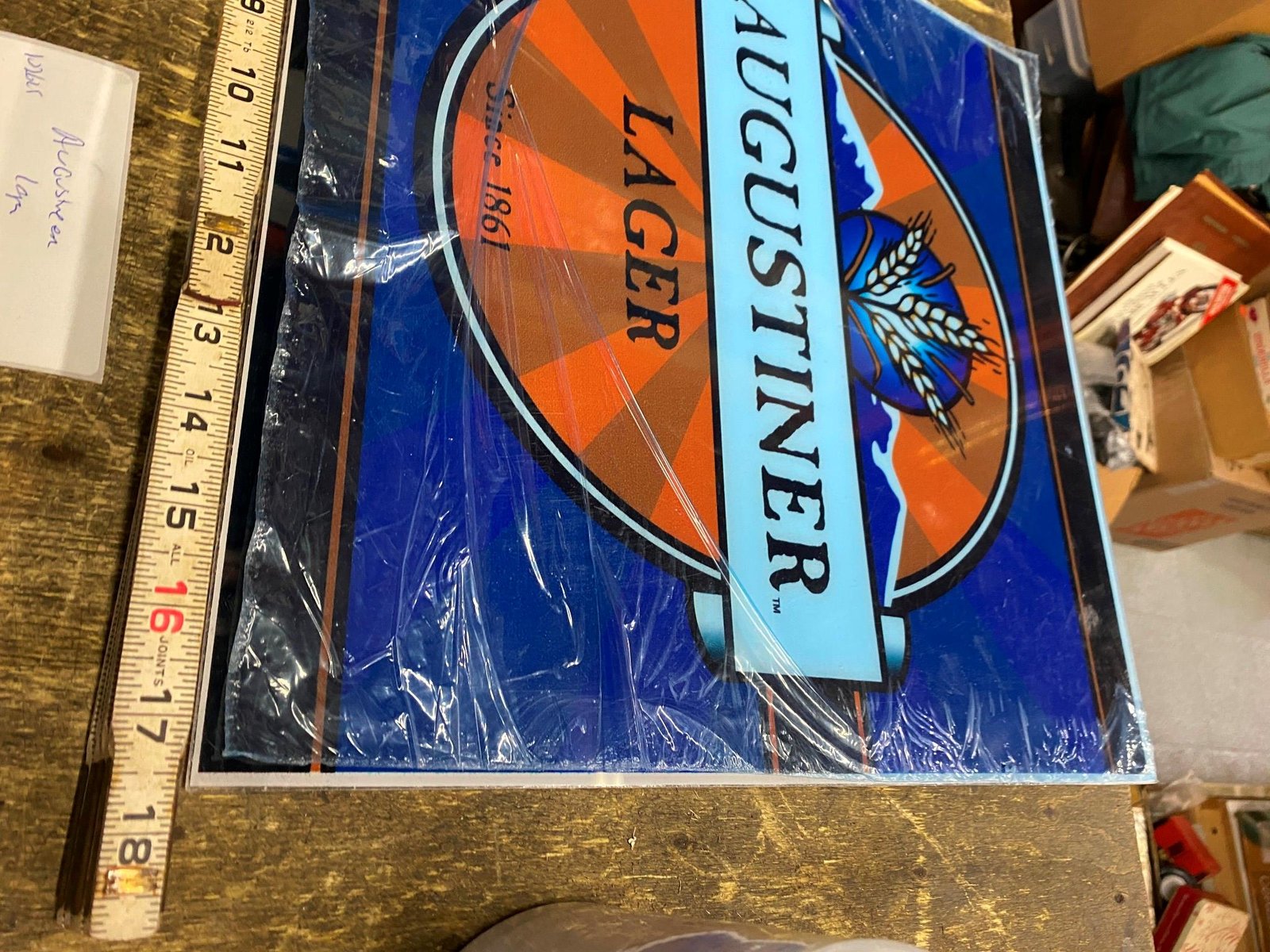 img3461_947ac0e0-0c05-4fd7-b661-fe4b9a201777.jpg Pittsburgh Brewing AUGUSTINER LAGER Beer Sign Advertising 17" Tavern Bar Man Cav