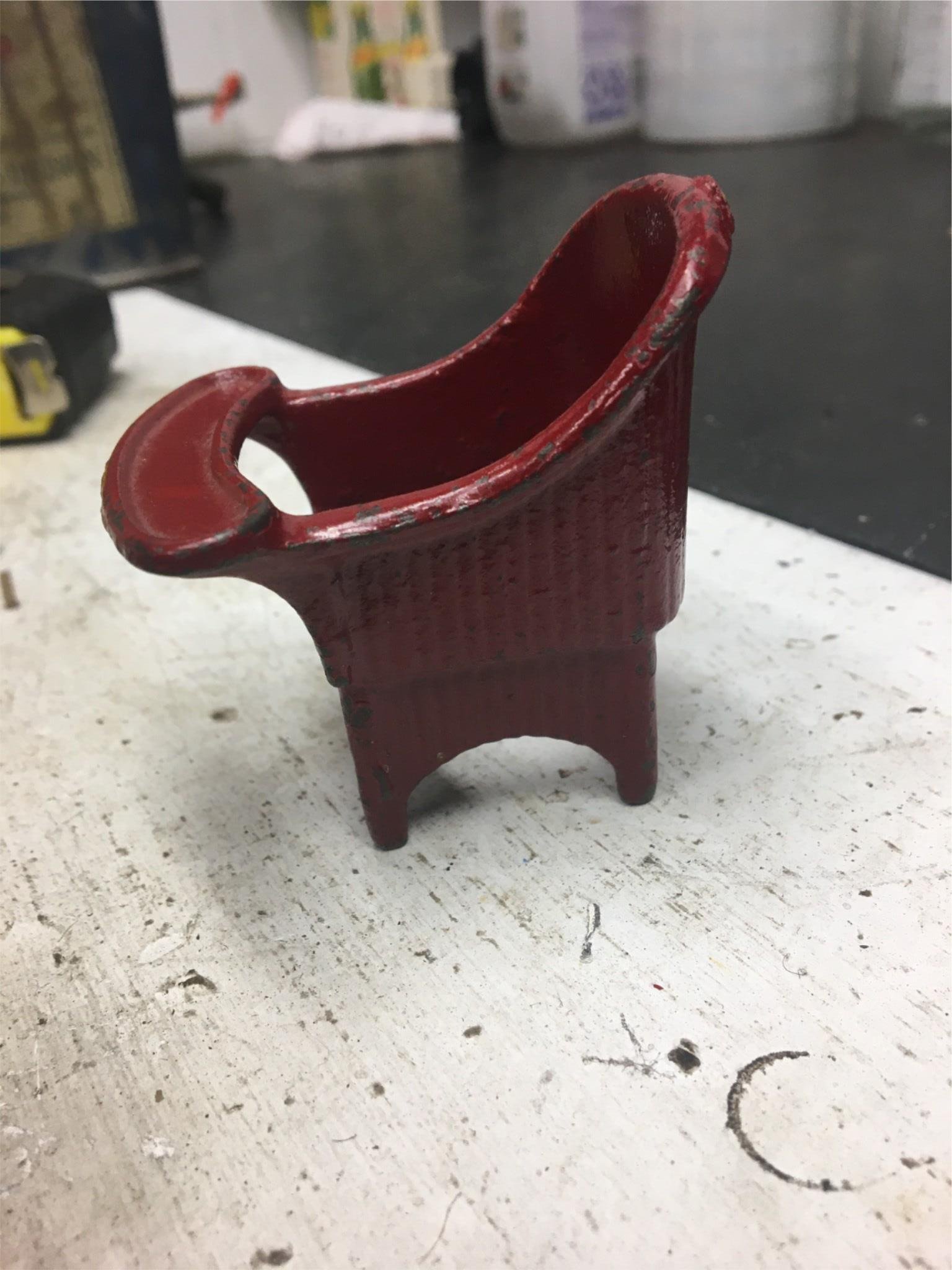 Antique hubly cast iron miniature 2.5in chair 1925s toy vintage rare red 7 nice