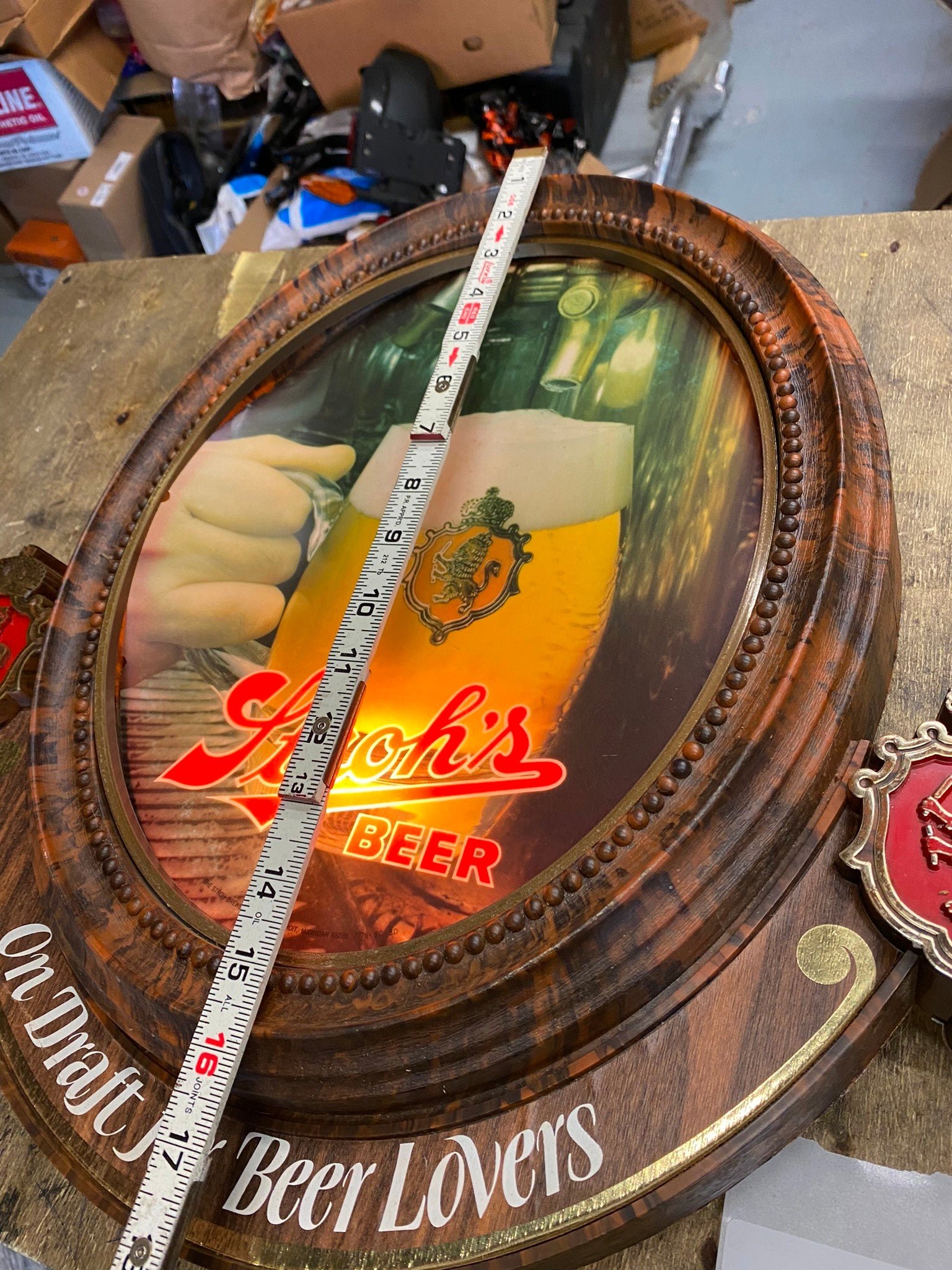 Vtg Strohs Draft For Beer Lovers Light up sign 18x19 Brewerian Man Cave Bar Room