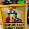 img4253-1.jpg Reverse Painting 1920's Uncle Sam Army Surplus Glass Framed Vtg WW1 WW2 Art 39x4