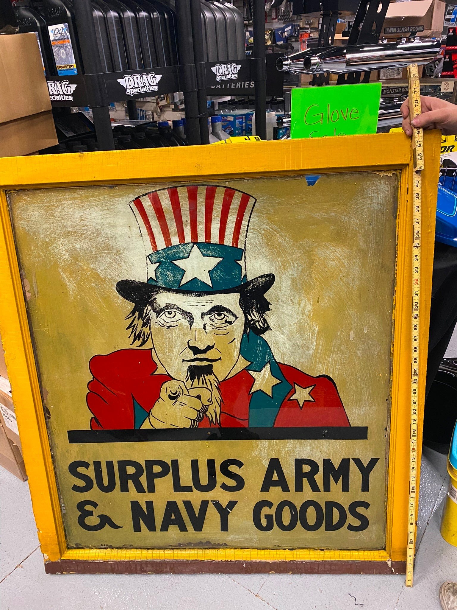 img4253-1.jpg Reverse Painting 1920's Uncle Sam Army Surplus Glass Framed Vtg WW1 WW2 Art 39x4