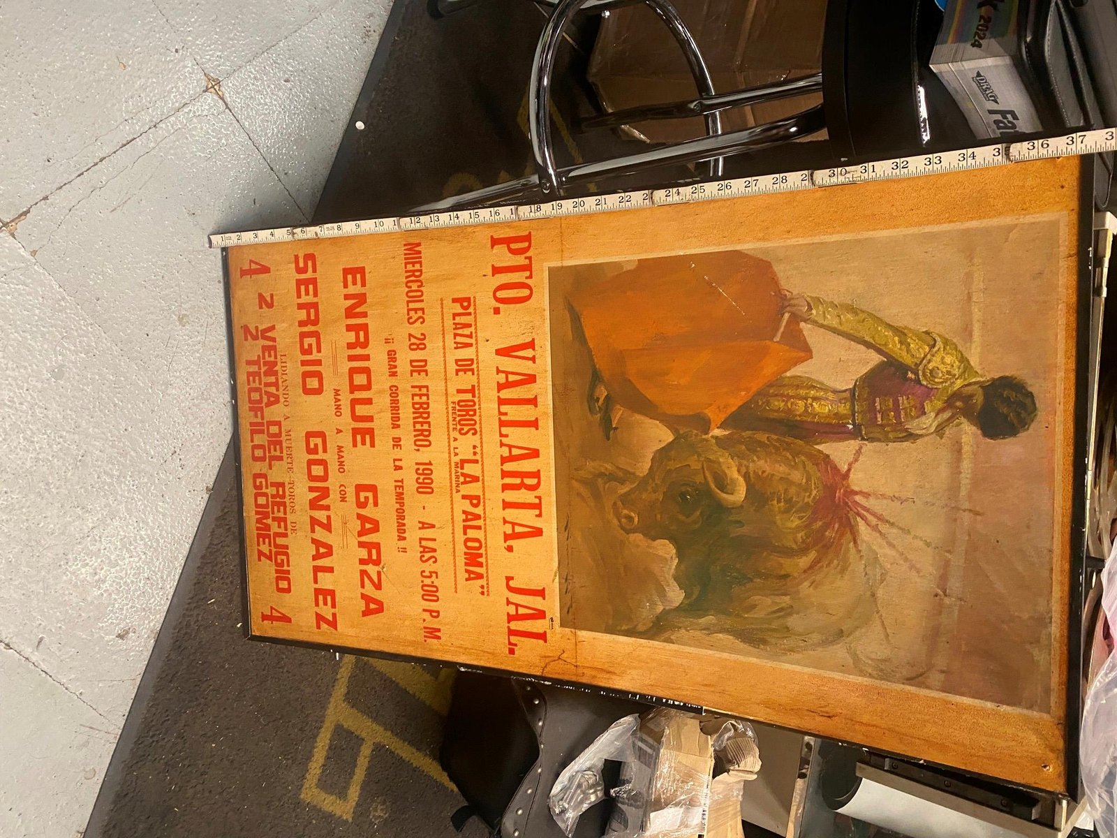Vtg Bull Fighting Advertising Sign Poster Puerto vALLARTA Enrique Garza Event