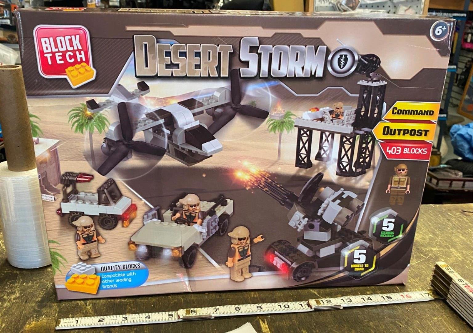 Block Tech DESERT STORM Outpost Block Brick Play Set 403 pieces w 5 Mini Figures