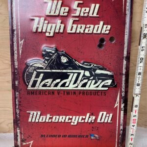 img5346.jpg Tin Sign Harddrive Motorcycle Oil Embossed Vtg look Vtwin Harley Chopper 16x9