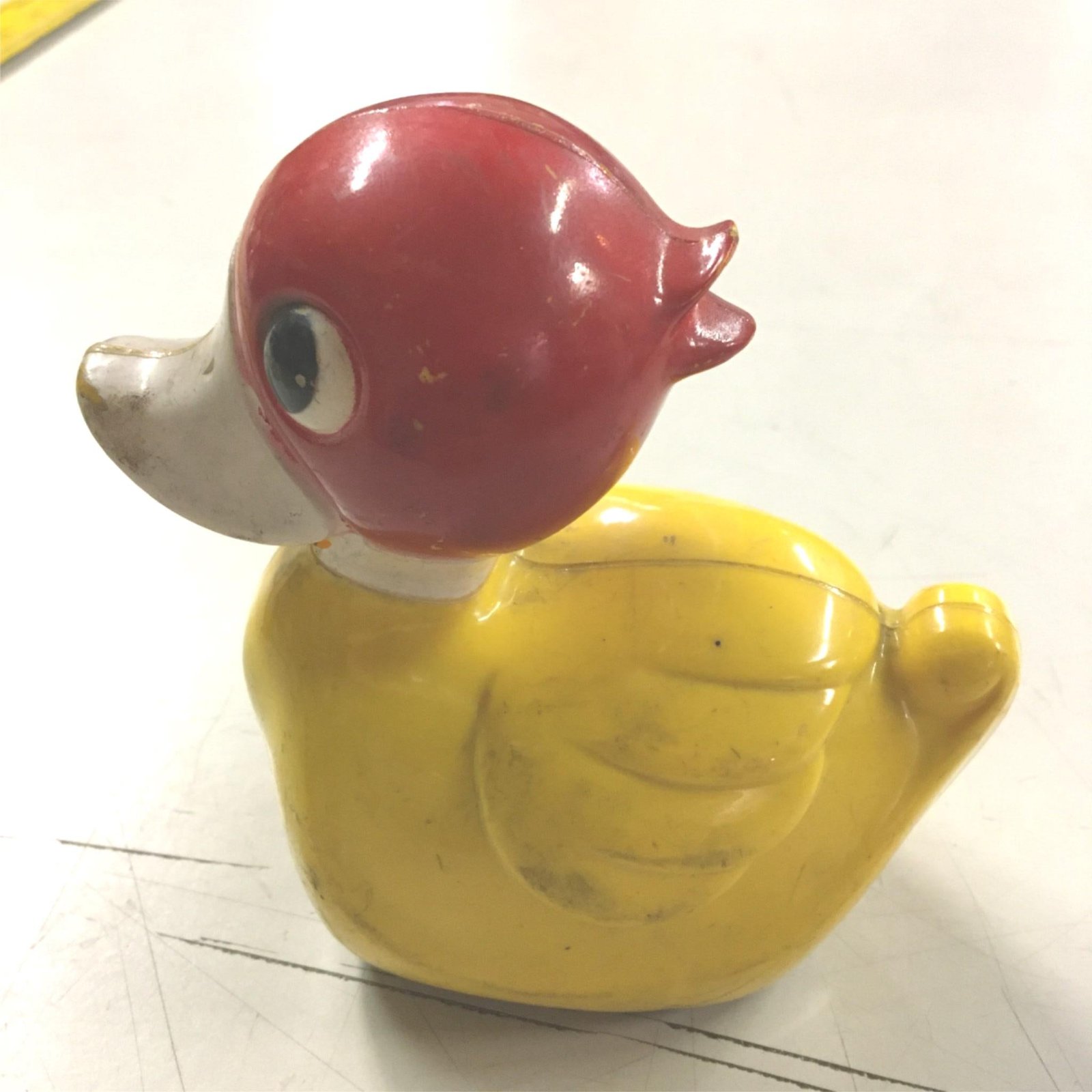 vtg Friction Motor Toy Plastic "Susie" Duckling red & yellow childrens duck toy