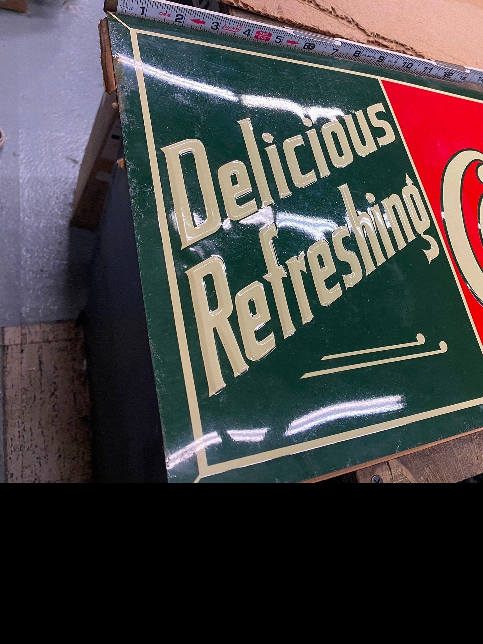 Coke coca Cola Delicious Refreshing 5 Cent Vtg Tin Sign soda Coll Embossed 35"