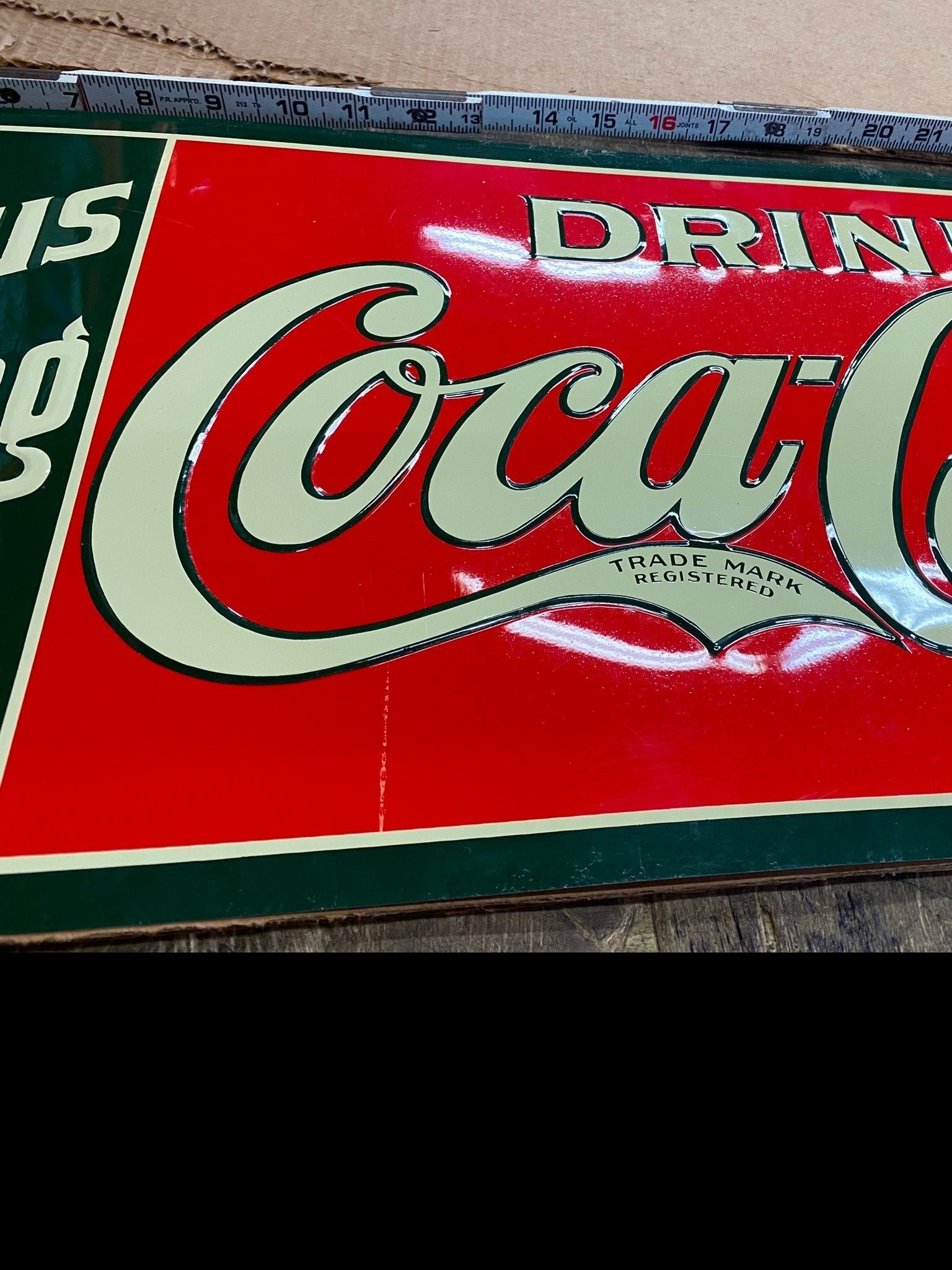 Coke coca Cola Delicious Refreshing 5 Cent Vtg Tin Sign soda Coll Embossed 35"
