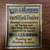 VTG 1950s Williamson Certified Dealer Heating and Cooling Systems hanging sign