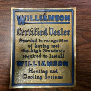 img6322_42e9381a-f7b7-4a2f-ab04-c7322b857ed6.jpg VTG 1950s Williamson Certified Dealer Heating and Cooling Systems hanging sign