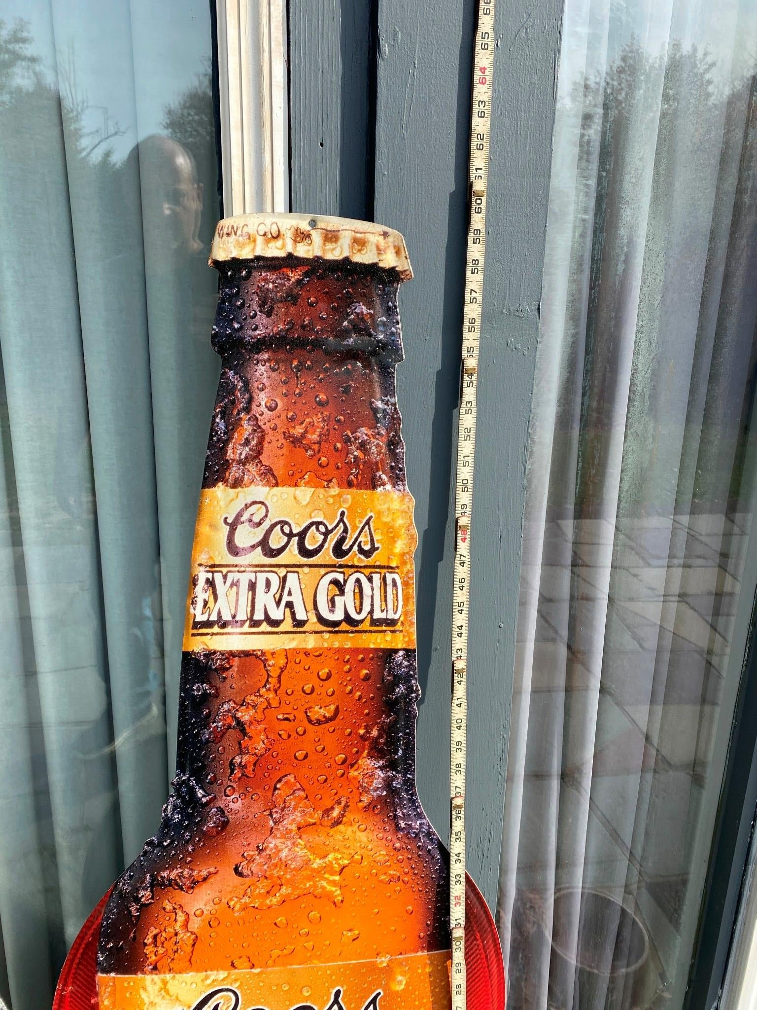 Vtg Coors Extra Gold Tin Beer Sign advertising 58" Man Cave Tavern BAr room brew