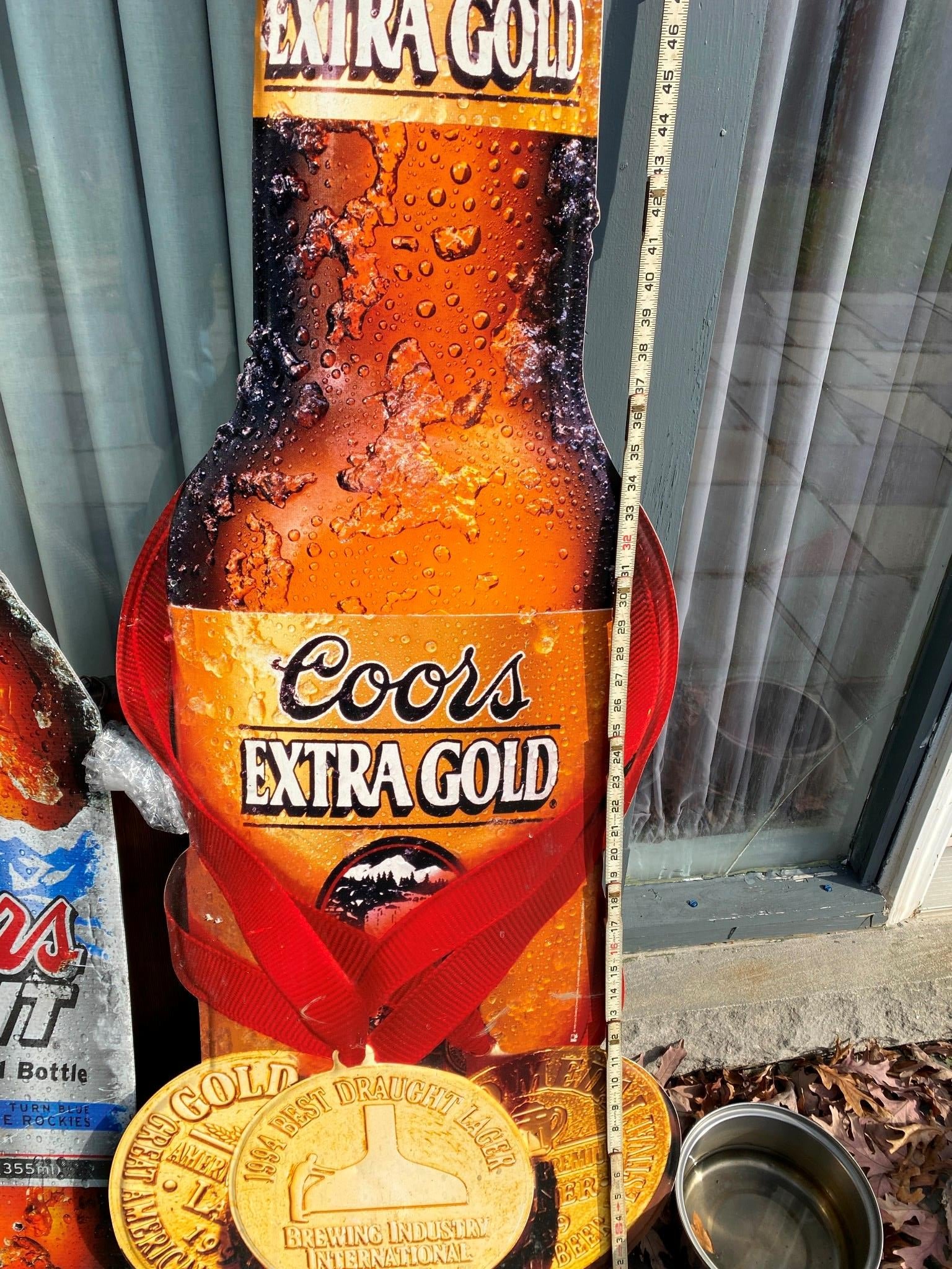 Vtg Coors Extra Gold Tin Beer Sign advertising 58" Man Cave Tavern BAr room brew