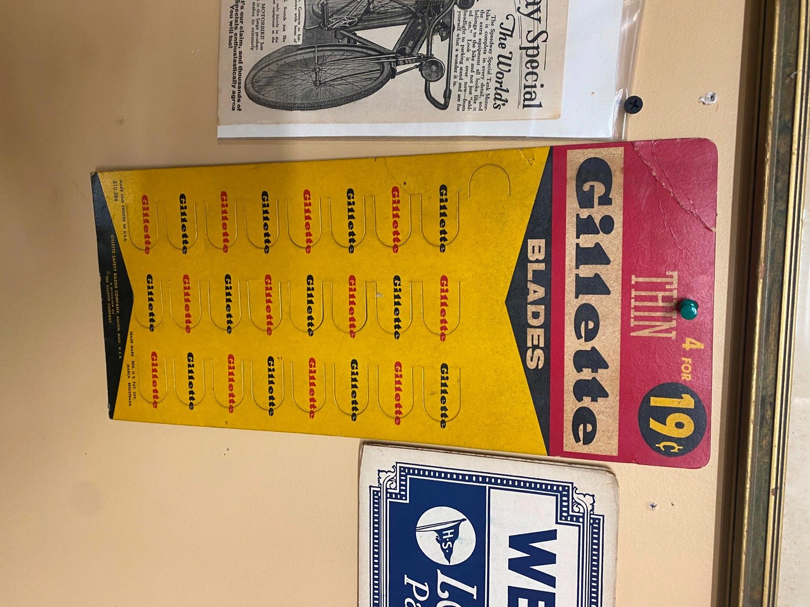 Vtg Gillette Razor Blade shaving Advertising Sign Display General Store 1930's !
