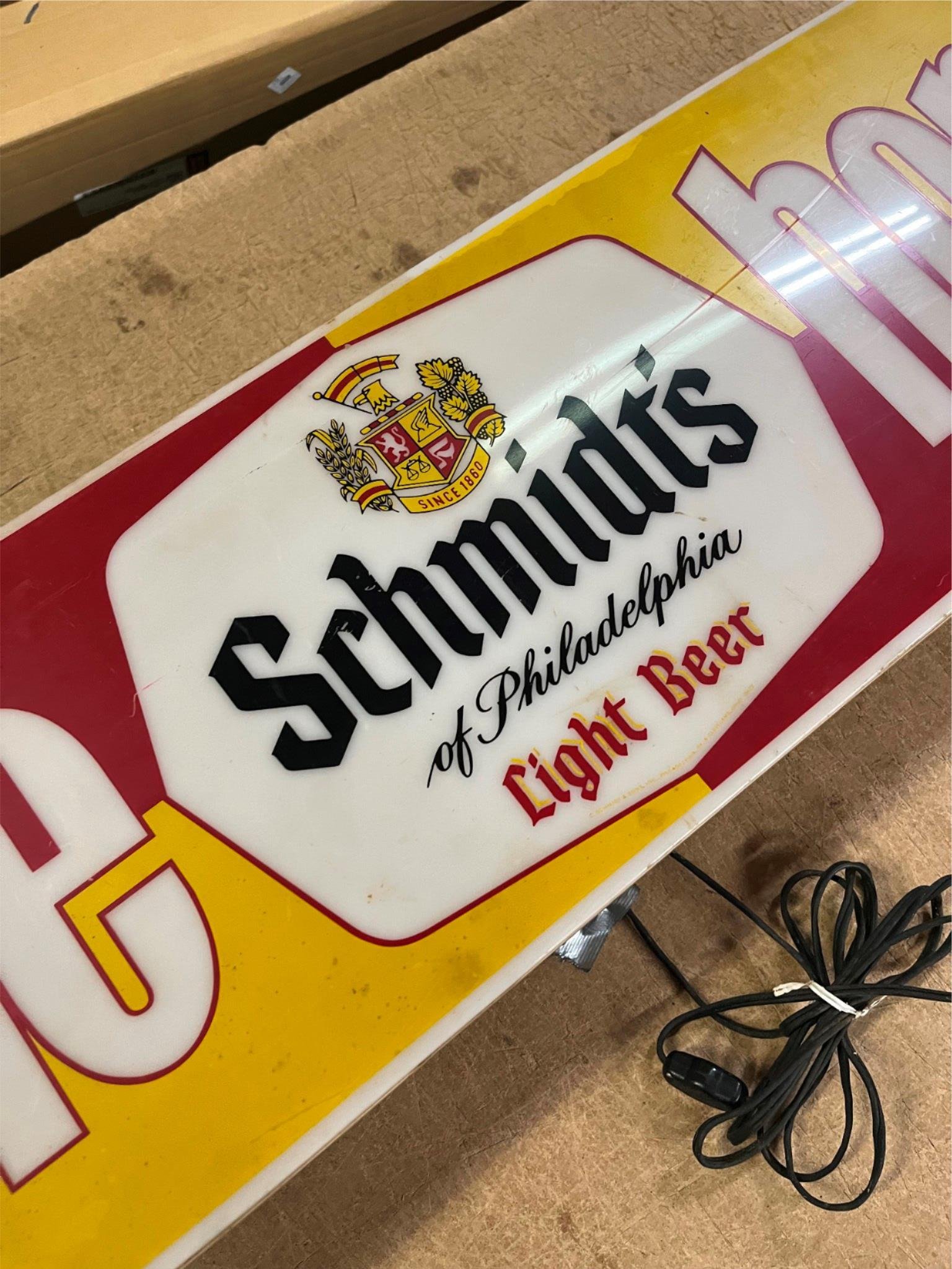 Vtg1980s Made In USA Schmidt's Light Beer Take Home Advertising Sign Lighted