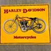 img8841_074c2610-1010-4dd5-ac8d-5c461f3c2855.jpg VTG Harley Davidson Motorcycles Yellow Tin Metal Antique Style Advertising Sign