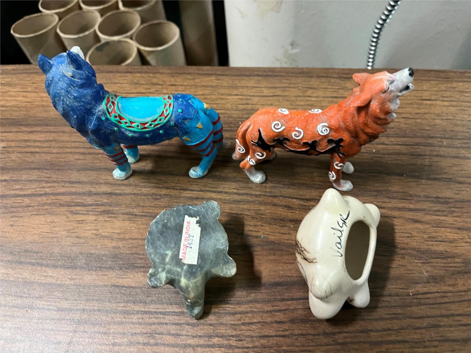 Vintage Lot of 4 Spiritual Designed Animals  Wolves & Turtles Marble