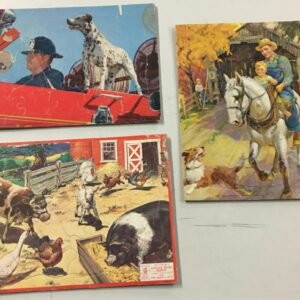 2 1950s EE Fairchild Corp. 1 Milton Bradley Puzzles House Dog Barnyard toys game