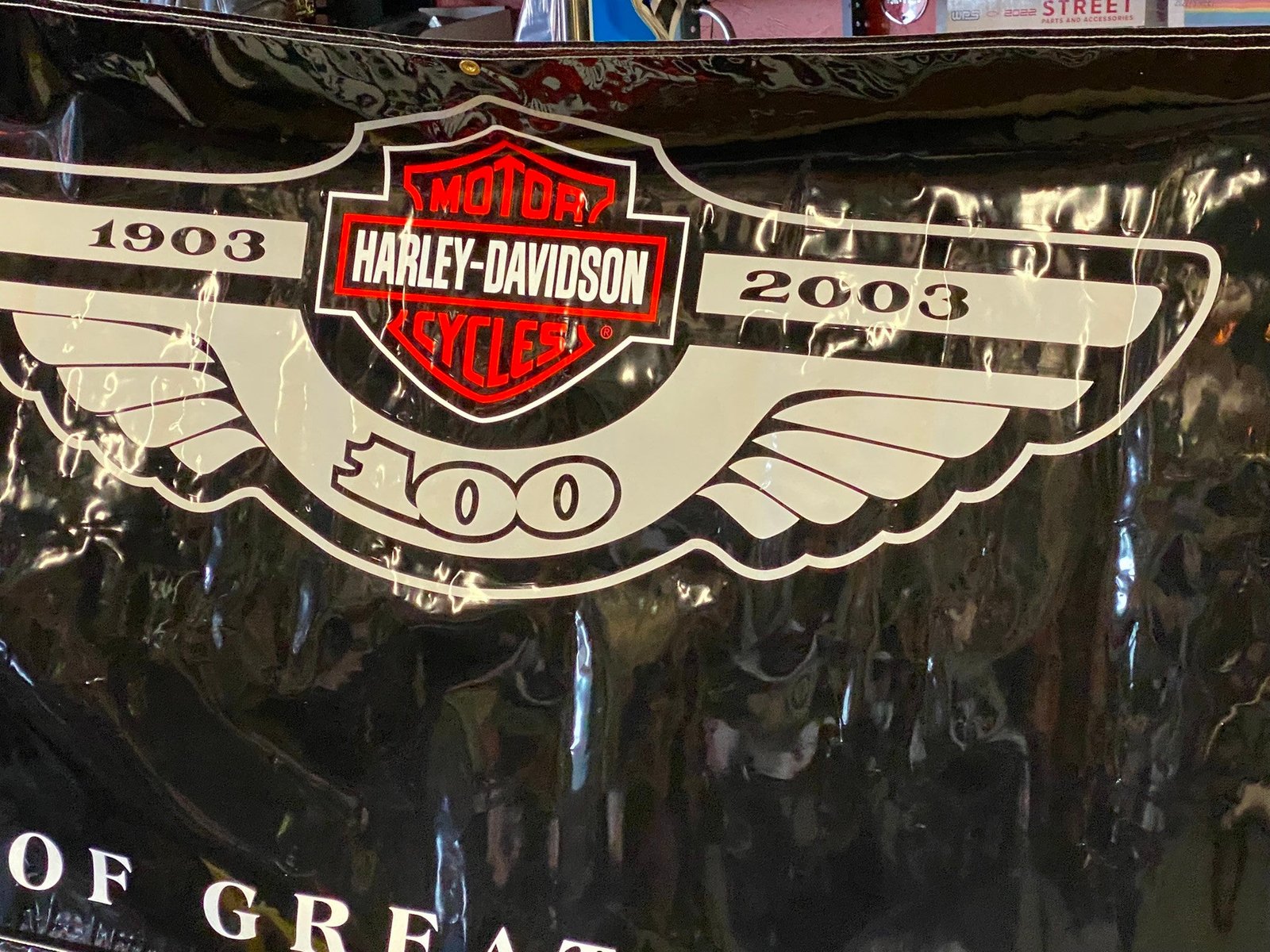 img9398.jpg 100th Anniversary OEM Dealer Banner 2002 Harley Showroom Mancave collectible!