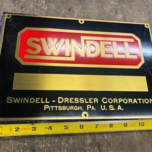 Vtg NOS Swindell Dressler Brass Sign 12x8 Heavy Man Cave Garage Machinery Pgh PA
