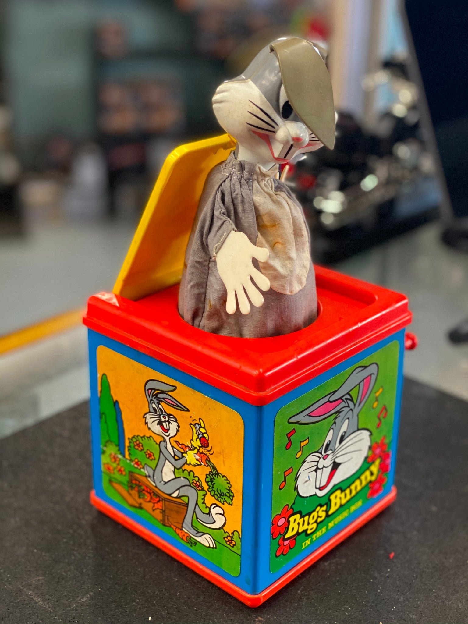 Vintage Warner Bros 1976 Mattel Bugs Bunny Music Jack In The Box Toy Pop up work