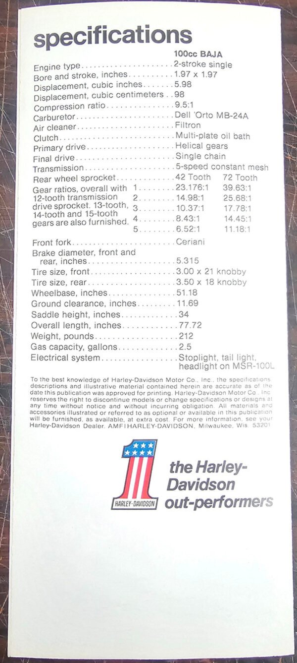 product-img-baja_brochure_092223_cc-2-bb639c79-46c3-467c-86b9-a6de5190bfa9.jpg VTG Original 1972 Harley Davidson Baja 100cc NOS AMF Brochure