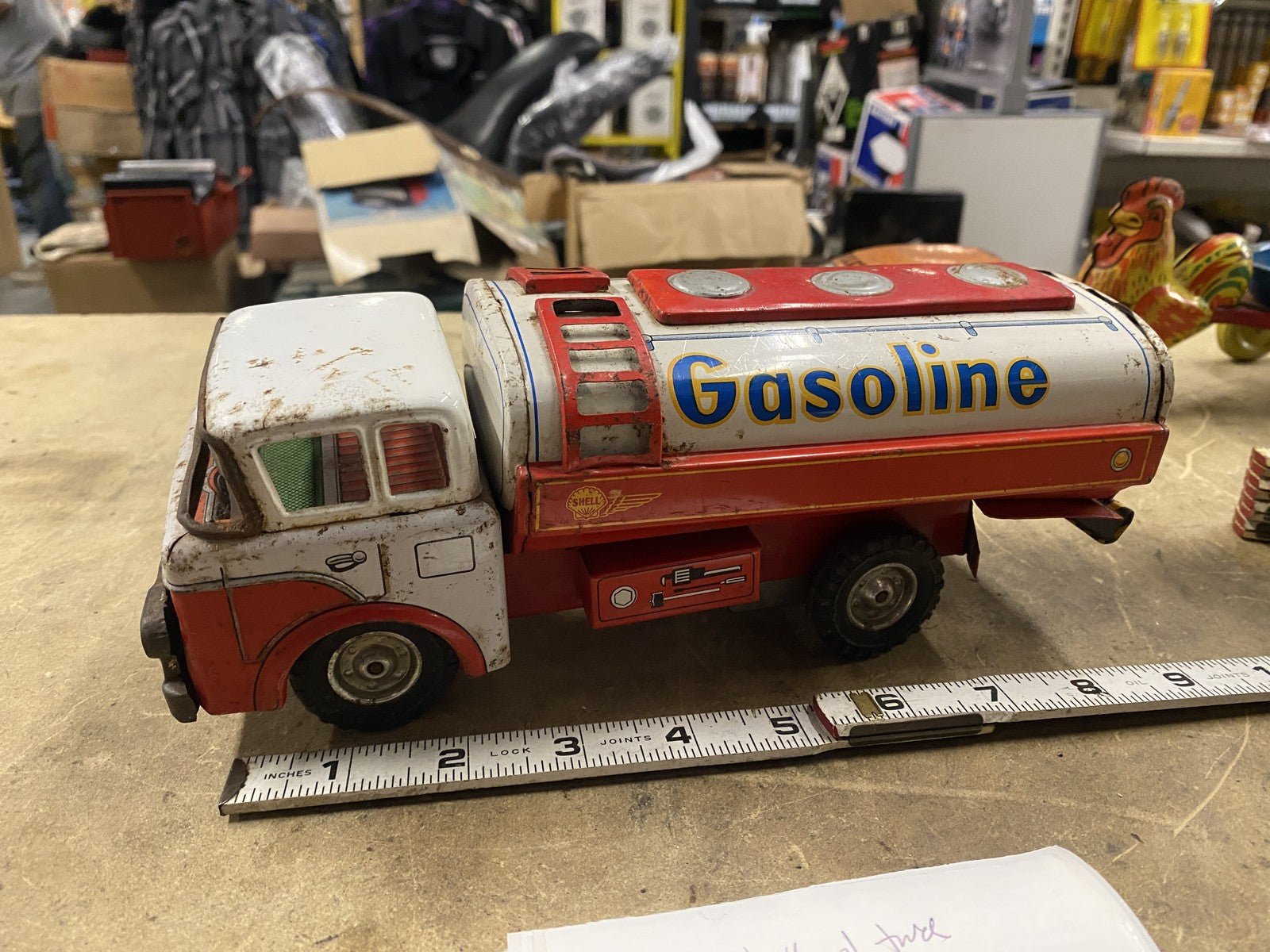 Vintage 1950s Shell Gasoline Tin Toy Tanker Truck Friction Litho Japan  Marushin