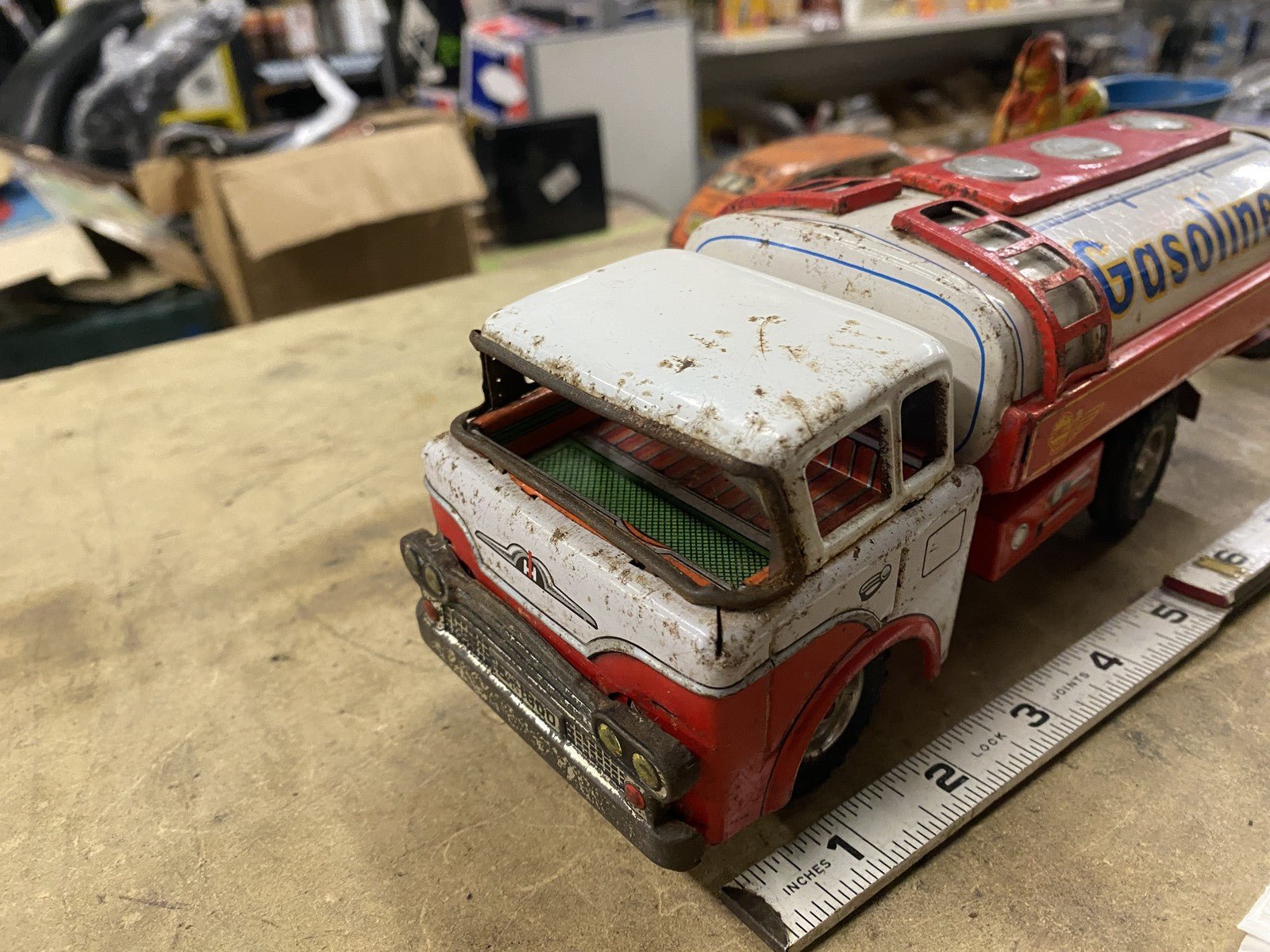 Vintage 1950s Shell Gasoline Tin Toy Tanker Truck Friction Litho Japan  Marushin