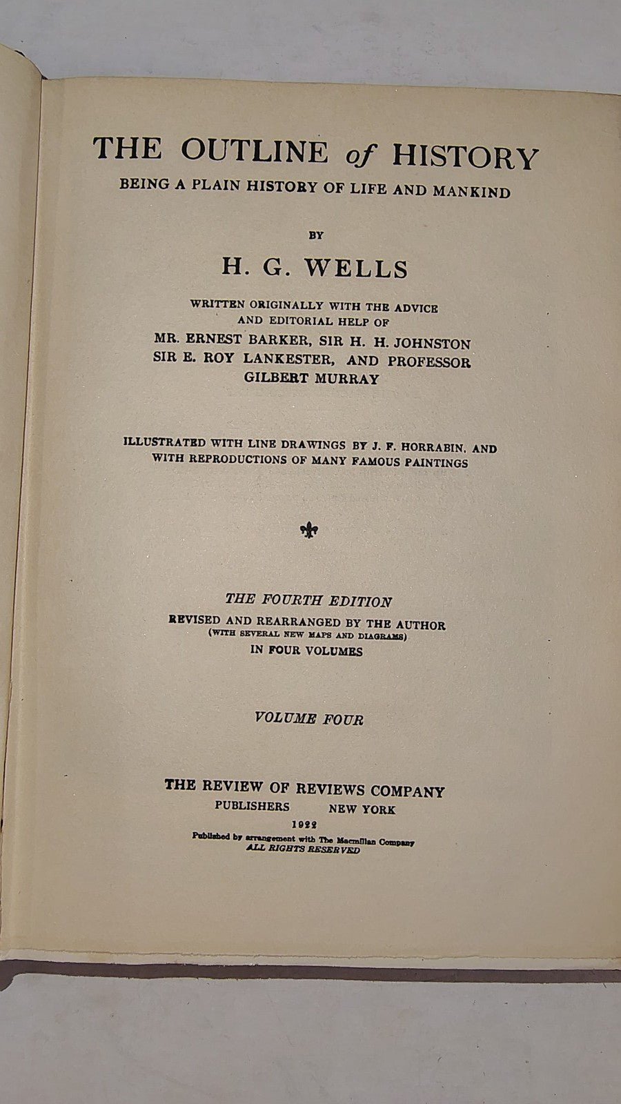 The Outline of History H.G. Wells 1922 Fourth Edition Vol 4 Vintage Hardcover