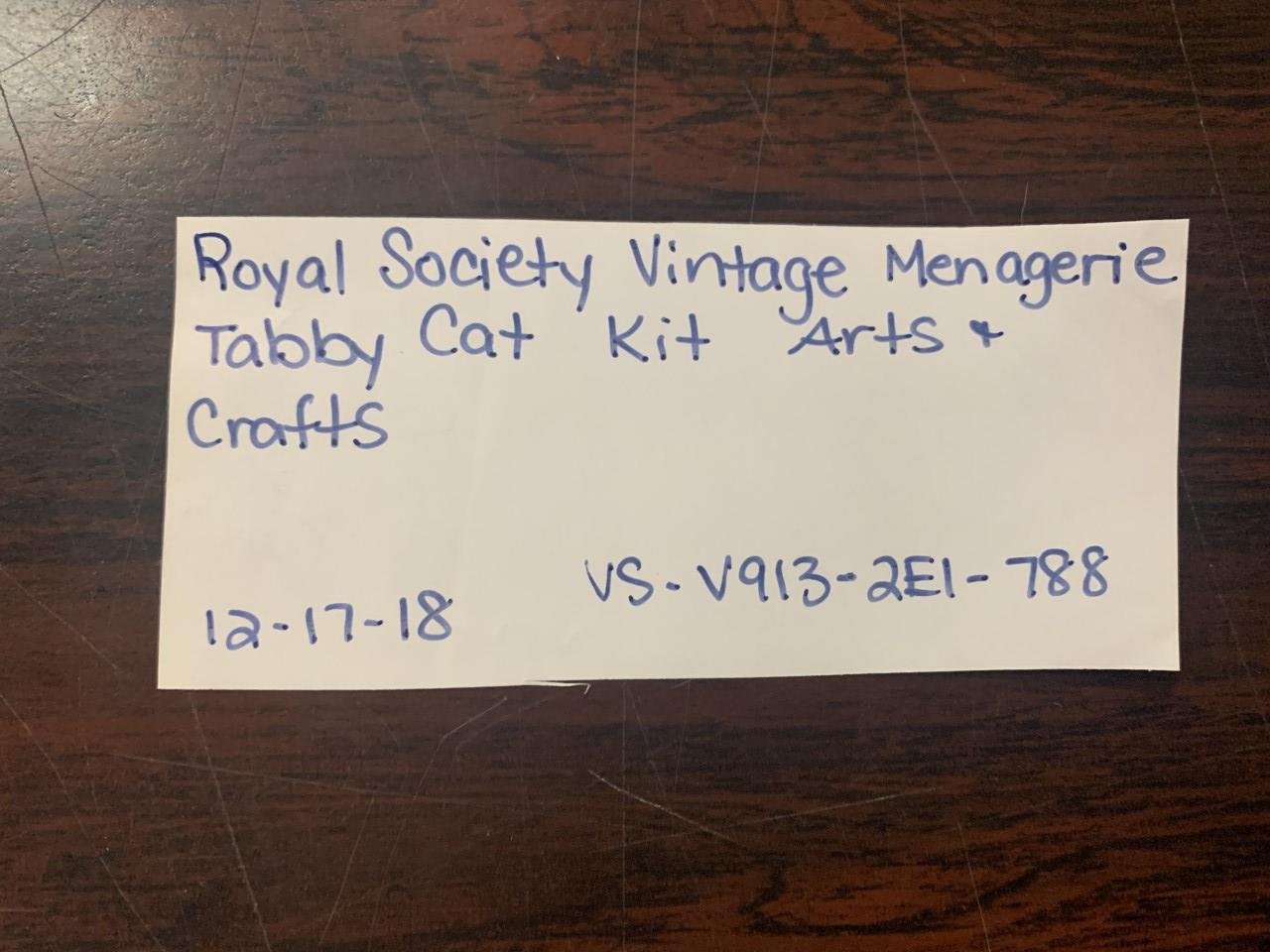 Royal Society Vintage Menagerie Tabby Cat Kit Arts & Crafts