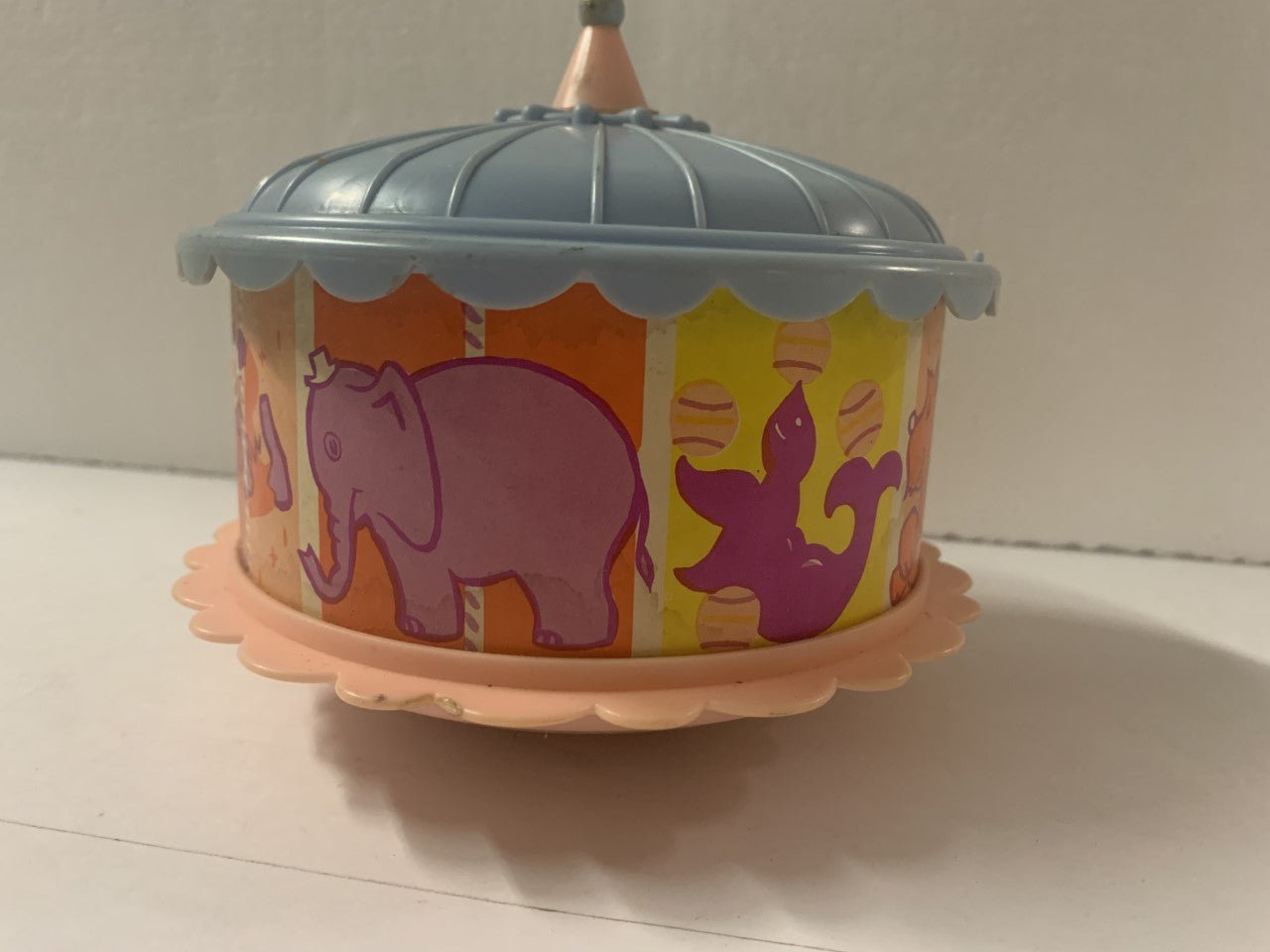 Vintage Baby Toy Top Pink & Blue Carousel
