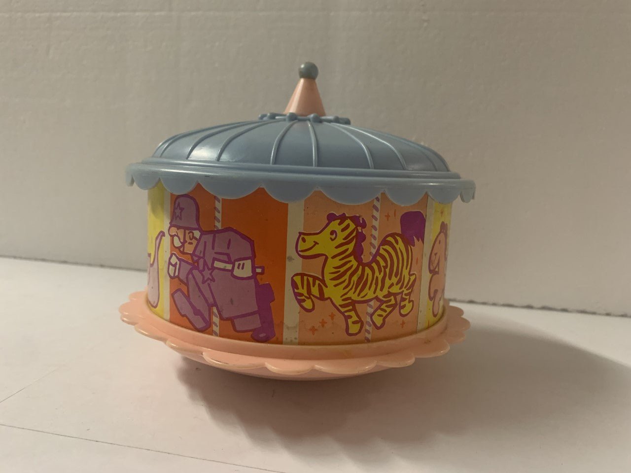 Vintage Baby Toy Top Pink & Blue Carousel